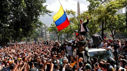 Venezuelan opposition leader Juan Guaido protests in Caracas.