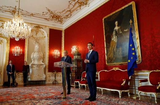 Austrian Chancellor Sebastian Kurz and President Alexander Van der Bellen attend a news conference.