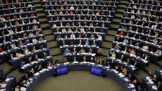 The chamber of the European Parliament during a voting session at the EU parliament's headquarters in Strasbourg..