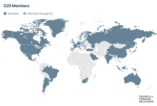 Map of G20 Members, including the EU