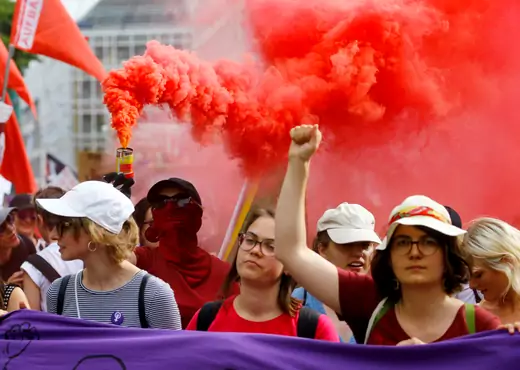 Protesters at a demonstration during the women's strike (Frauenstreik) in Zurich, Switzerland June 14, 2019.