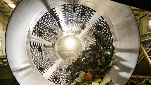 A sorting machine at a recycling site in Edinburgh, Scotland, on April 17, 2019