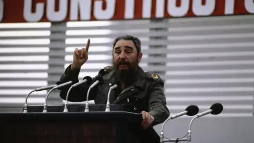 Fidel Castro addresses a crowd in Havana.