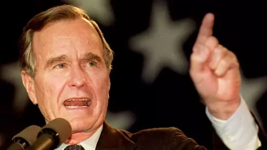 U.S. President George H.W. Bush speaks to supporters.