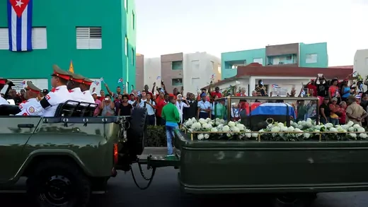 A military vehicle transports Fidel Castro’s remains at the start of a journey to Santiago.