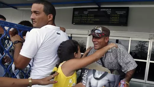 Cubans welcome relatives arriving from the United States.