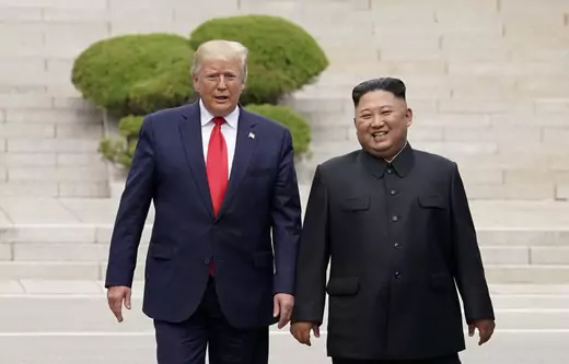 U.S. President Donald Trump meets with North Korean leader Kim Jong-un at the demilitarized zone separating the two Koreas, in Panmunjom, South Korea, on June 30, 2019. 