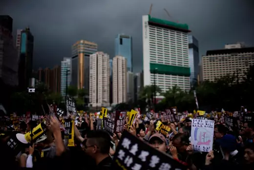 Anti-extradition bill protesters march to demand democracy and political reforms, in Hong Kong on August 18, 2019.