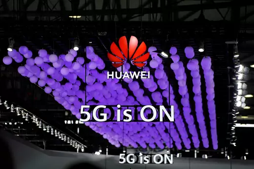 A Huawei logo and a 5G sign are pictured at Mobile World Congress (MWC) in Shanghai, China June 28, 2019. 