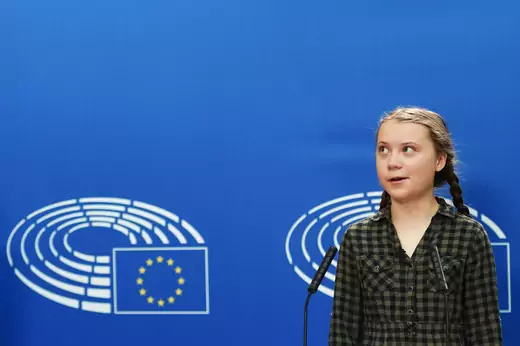 Swedish climate activist Greta Thunberg at a European Parliament plenary session.