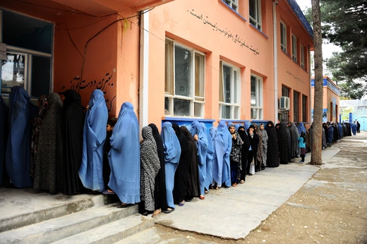 Afghan women line up to vote in the 2014 presidential election.