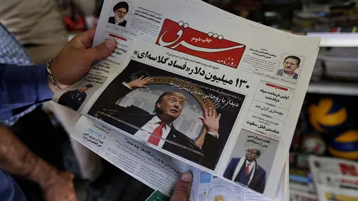 A newspaper with a picture of U.S. President Donald J. Trump on the front page in Iran’s capital, Tehran.