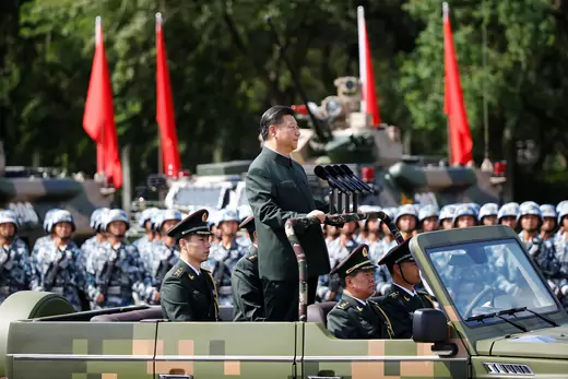 Chinese President Xi Jinping inspects troops at the People's Liberation Army (PLA) Hong Kong Garrison as part of events marking the twentieth anniversary of the city's handover from British to Chinese rule, in Hong Kong, China on June 30, 2017.