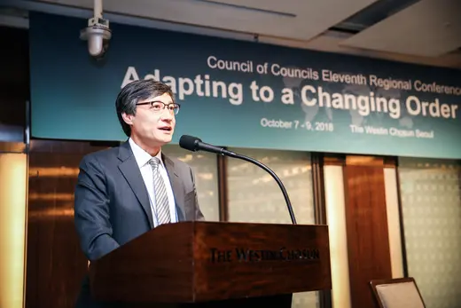 East Asia Institute President Yul Sohn delivers opening remarks at the Council of Councils Eleventh Regional Conference in Seoul.