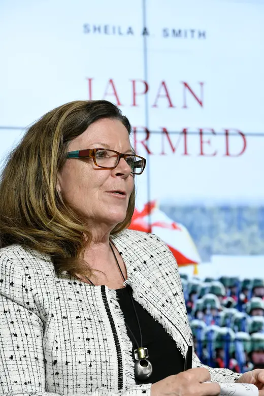 Senior Fellow for Japan Studies Sheila A. Smith speaks on a panel about her book Japan Rearmed: The Politics of Military Power.