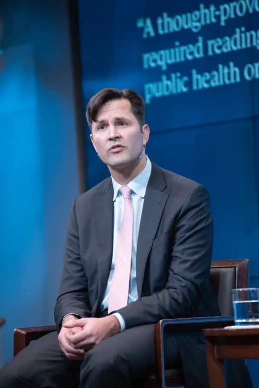 Senior Fellow for Global Health, Economics, and Development and Director of the Global Health Program Thomas J. Bollyky addresses the audience at an event to discuss his book.