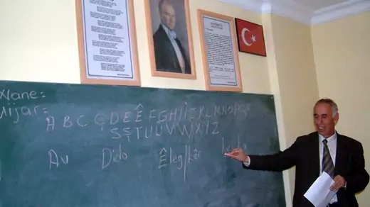 A teacher recites the Kurdish alphabet in the city of Batman, Turkey. Turkish legislative and constitutional reforms expanded Kurdish political and cultural rights, permitting classes to be taught Kurdish for the first time.  