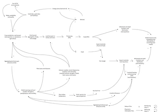 A diagram showing one possible pathway to collapse of the global food system.