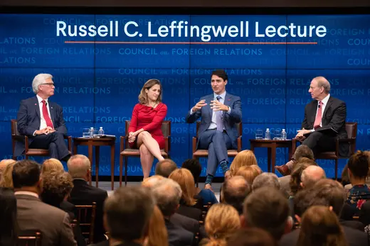 Four speakers on a panel at the Russell C. Leffingwell Lecture series
