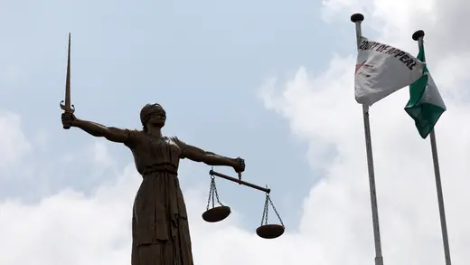 A Lady Justice statue stands outside the Court of Appeal in Abuja, Nigeria