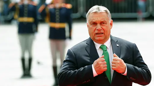 Hungarian Prime Minister Viktor Orban arrives for a meeting of European Union leaders in Romania.