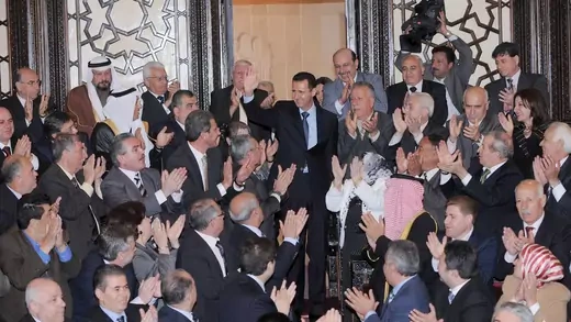 President Bashar al-Assad addresses the Syrian parliament in Damascus on March 30, 2011. It was Assad's first public address after protests broke out in early 2011. 