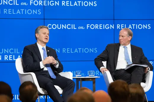 FBI Director Christopher Wray and CFR President Richard N. Haass.