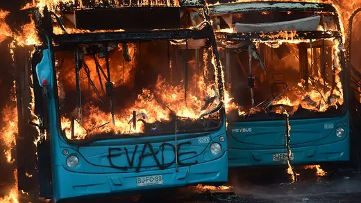 Buses burning in Chile.