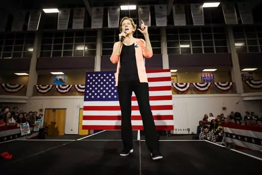 Elizabeth Warren speaks to a crowd in Raleigh.