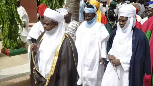 The Sultan of Sokoto Alhaji Muhammad Sa'ad Abubakar III and Emir of Kazaure Najib Hussaini Adamu (R) visit the family of late Emir of Kano Ado Bayero in Kano June 7, 2014. 