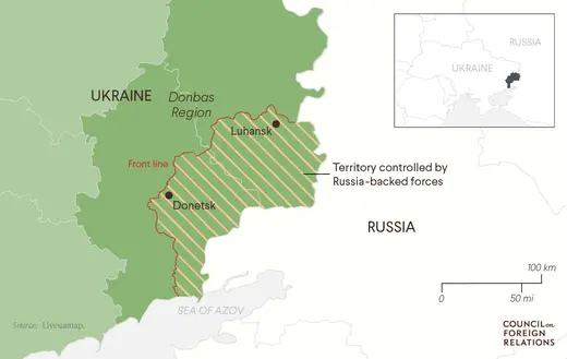 Map showing area of conflict in eastern Ukraine