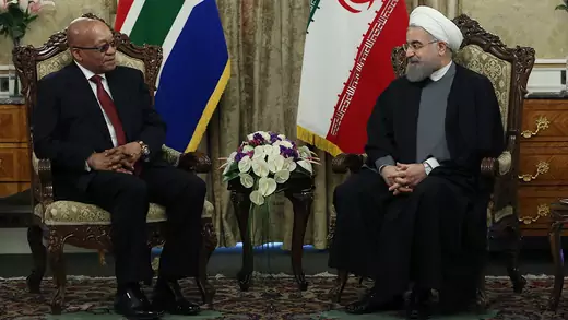 President of South Africa Jacob Zuma (L) and Iran's President Hassan Rouhani (R) are seen during their meeting at Sadabad Palace in Tehran, Iran, on April 24, 2016.