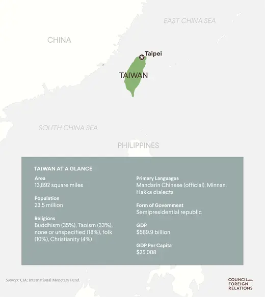 A map shows Taiwan and the capital Taipei.