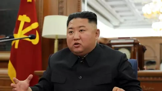North Korean leader Kim Jong-un speaks during the Third Enlarged Meeting of the Seventh Central Military Commission of the Workers' Party of Korea in this undated photo released on December 22, 2019 by North Korea's Korean Central News Agency (KCNA). 