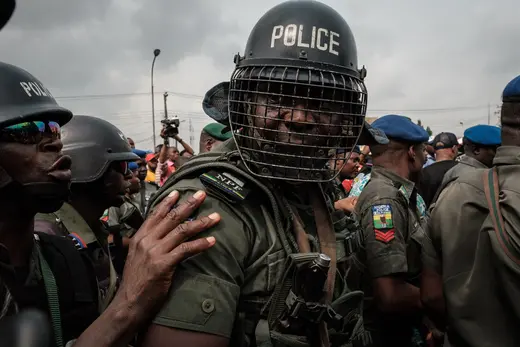 Nigerian anti-riot police respond to protests in Port Harcourt on February 14, 2019.