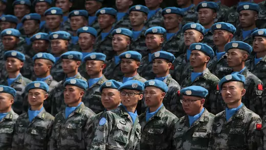 Chinese peacekeepers participate in an oath-taking rally before leaving to join the United Nation peacekeeping operations in Lebanon, in Yuxi, Yunnan province, China May 10, 2019. (Wong Campion/Reuters)