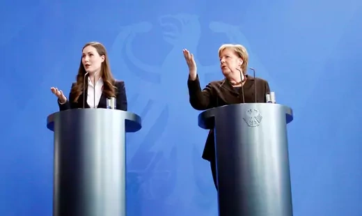 Sanna Marin and Angela Merkel
