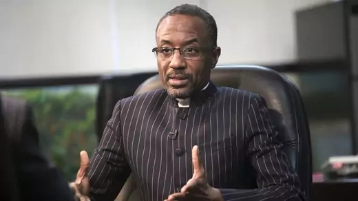 Sanusi Lamido Sanusi, Nigeria's central bank governor at the time, gestures as he speaks during an interview with Reuters in his office in Lagos.