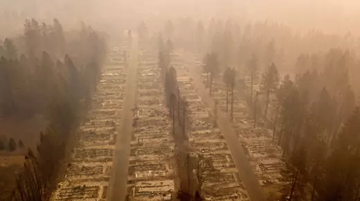 An aerial view of a burned neighborhood in Paradise, California, on November 15, 2018.