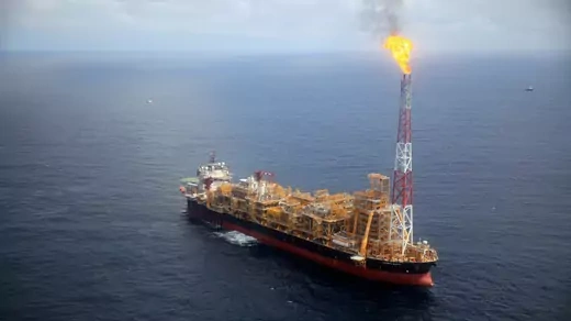 Kaombo Norte floating oil platform is seen from a helicopter off the coast of Angola, November 8, 2018