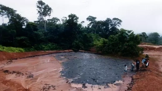 A crude oil waste pit, part of Oxy operations, near Jose Olaya, Peru.