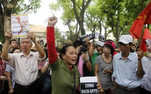 People protest against China's actions outside of the Chinese embassy in Hanoi, Vietnam. Nguyen Huy Kham/Reuters