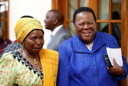 Dr Nkosazana Dlamini Zuma Chats with Dr Naledi Pandor ahead of a Swearing-in ceremony of South Africa's new cabinet ministers, 2019.