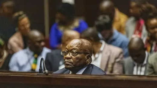 Former South African President Jacob Zuma appears in court where he faces charges that include fraud, racketeering and money laundering in Pietermaritzburg, South Africa, on October 15, 2019.