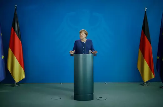 German Chancellor Angela Merkel addresses a news conference.