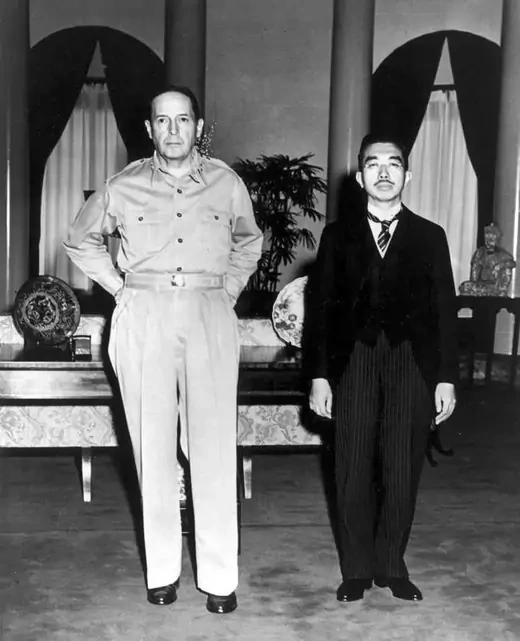 U.S. General MacArthur and Japanese Emperor Hirohito at the U.S. Embassy in Tokyo.