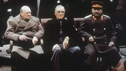 Churchill, Roosevelt, and Stalin at the Yalta Conference. 
