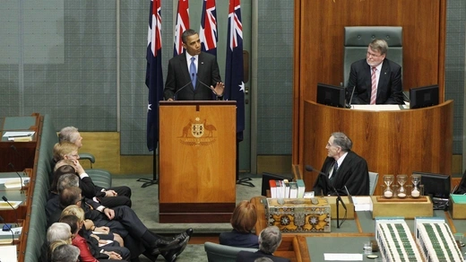 U.S. President Barack Obama addresses the Australian Parliament, November 17, 2011.