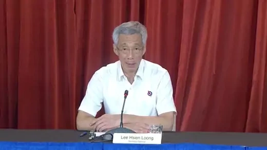 Singapore's Prime Minister Lee Hsien Loong and Secretary-General of the People's Action Party, speaks at a virtual press conference following the general elections in Singapore, in this still frame obtained from social media video on July 11, 2020.