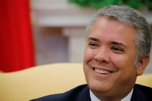 2Colombian President Ivan Duque smiles while meeting with U.S. President Donald Trump at the White House in Washington.